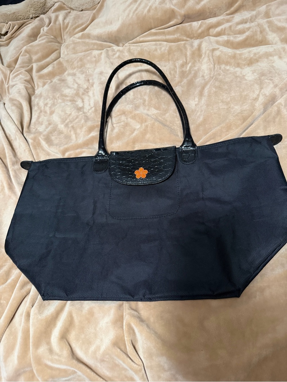 Bella Black Women's Tote Bag with Orange Accent